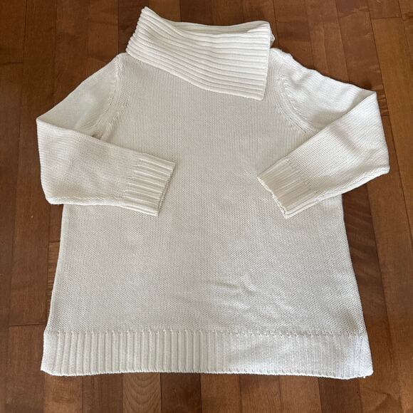 Lord & Taylor cream sweater with large fold over split collar size 1x - Picture 2 of 12
